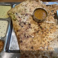 Dosa with dried fruits, filled with potatoes and chutneys   at Saravanaa Bhavan in Berlin