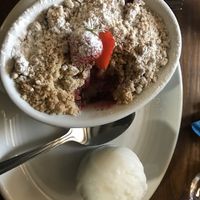 Crumble and sorbet  at The Black Bull at Nateby in Kirkby Stephen