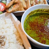 Lentil curry with rice / veggie samosas at The Chat Cafe in Bangkok