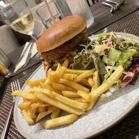 Bean burger with fries  at The Three Horseshoes Hotel in Barnard Castle