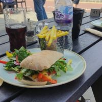 Grilled tofu ciabatta, chips and salad 😋 at The Three Horseshoes Hotel in Barnard Castle