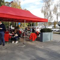 Covered seating at Hafen Enge Beiz in Zurich