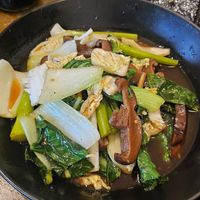 Mushrooms n greens in ginger sauce at Bamboo Box in Katoomba