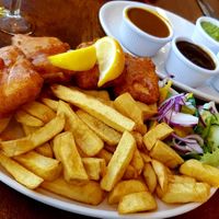 Papa's vegan fish and chips at Papa's Fish & Chips in Blackpool