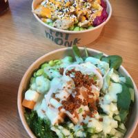 Greek Zalmon bowl and Planted chicken bowl at Fat Monk – Wien Quartier Belvedere in Vienna