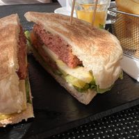 Vegan Burger with fries  at Casa do Farol in Camara De Lobos