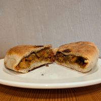 BBQ Soy-Curl Stuffed Bun from Secret Pizza Society at Carnelian Coffee in Portland