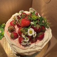 The cutest little cake - with edible flowers!  at Botanical Bakeshop in Milan
