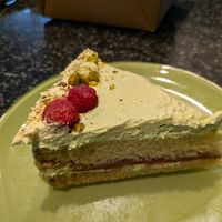 Pistachio raspberry cake at Botanical Bakeshop in Milan