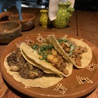 Tacos de picadillo de lentejas, chorizo con papas y campechano  at La Vegan Taqueria in Tulum
