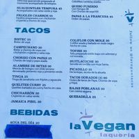 Menu  at La Vegan Taqueria in Tulum