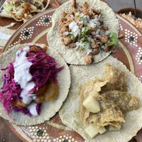 Tofish, chicharron y bistec?  at La Vegan Taqueria in Tulum
