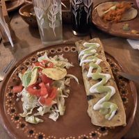 burrito vegano with a cameo of the tinga taco in the back!   at La Vegan Taqueria in Tulum