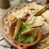 Guacamole and chips (free chip refills!)  at La Vegan Taqueria in Tulum