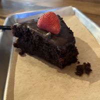 Vegan chocolate cake (post first bite)  at LuluBelle's Coffee House and Bakery in Running Springs