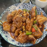 Vegan duck in sweet and sour saucee  at Vegsu in Panama City