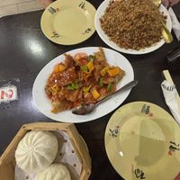 Bao buns, sweet and sour soy and combination fried rice. at Vegsu in Panama City