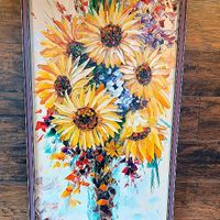 The place is filled with sunflower art. at Sunflower Vegetarian Restaurant in Vienna