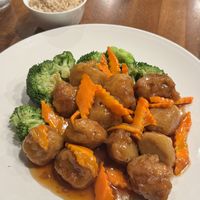 “Chicken” & Broccoli/Carrots with brown ricee  at Sunflower Vegetarian Restaurant in Vienna