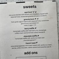 Menu with vegan açai bowl   at Shakar in Lisbon