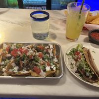Vegan nachos with black beans & beef/bean crunch taco!  at Diego's Cantina in University City