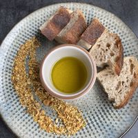 Sourdough and dukkah. October 2021 at The Dam in Denmark