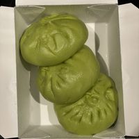 Veggie Bao made from raw spinach dyed flour and filled with veggies. at Corner 17 in St Louis