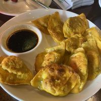 Carrot Dyed Vegan Dumplings - pan fried  at Corner 17 in St Louis
