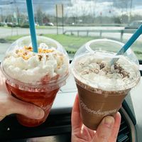 Th milkshakes are dairy-free, and we always "make it fancy" for $1 which means lots of whipped cream! The brownie shake is a malty classic, and the strawberry shortcake is life!! at Moonburger in Kingston