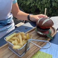Hummus mushroom vegan burger (very nice too)  at William the Conqueror in Rye Harbour