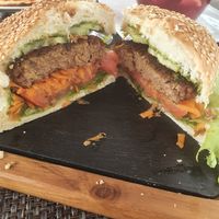 Inside vegan burger at Borracheiros in Funchal