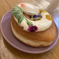 Summer doughnut with edible flowers   at Doe Bakehouse - City Centre in York