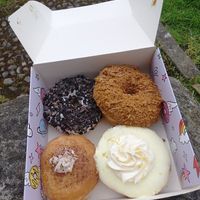 (Left to right and down left to right) oreo, biscoff, tiramsu and lemon drizzle doughnuts at Doe Bakehouse - City Centre in York