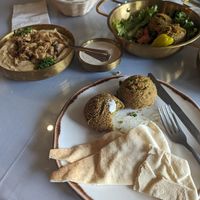 Huge falafel, plenty of pita, mushroom hummus at Cedars Cafe in Melbourne