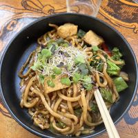 Noodles with teriyaki (I asked them to add tofu)  at Diferent in Mallorca