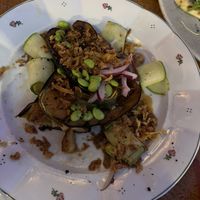 Miso aubergine with crispy onions and edamame   at Diferent in Mallorca