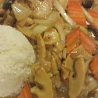 Bamboo and faux meat dish at Vegan City - Husitska in Prague