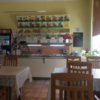 Inside the restaurant looking at the buffet at Vegan City - Husitska in Prague