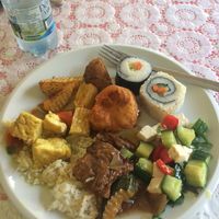 A plate with a little bit of everything at Vegan City - Husitska in Prague