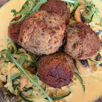 Lentil meatballs with courgette in a coconut sauce   at Caldeiras & Vulcoes in Sao Miguel
