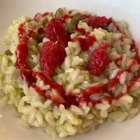 Asparagus and raspberry risotto   at Il Melograno in Terruggia