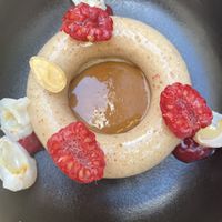 Almond, raspberry and litchi dessert  at brEAThe Restaurant | Sushi végétal à Paris in Paris