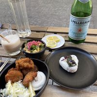 Seitan karaage, onigiri, and oyakodon  at brEAThe Restaurant | Sushi végétal à Paris in Paris