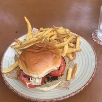 Vegan burger with fries  at Sa Fonda in Mallorca