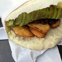 Arepa with black beans avocado and plantain   at Avanti in Boulder
