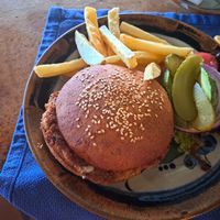 Soy burger at Hotel Santa Fe in Puerto Escondido