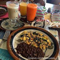 Tofu scramble with spinach and beans at Hotel Santa Fe in Puerto Escondido