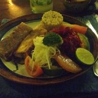Tofu empanizado con verduras y arroz (breaded tofu with rice and vegetables) at Hotel Santa Fe in Puerto Escondido
