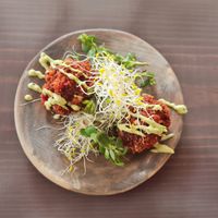 Beet meatballs at Aguacate Veggie Bar in San Cristobal De Las Casas