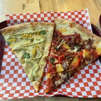 Pizza on the left was the best!   at TNT Pizza in San Diego